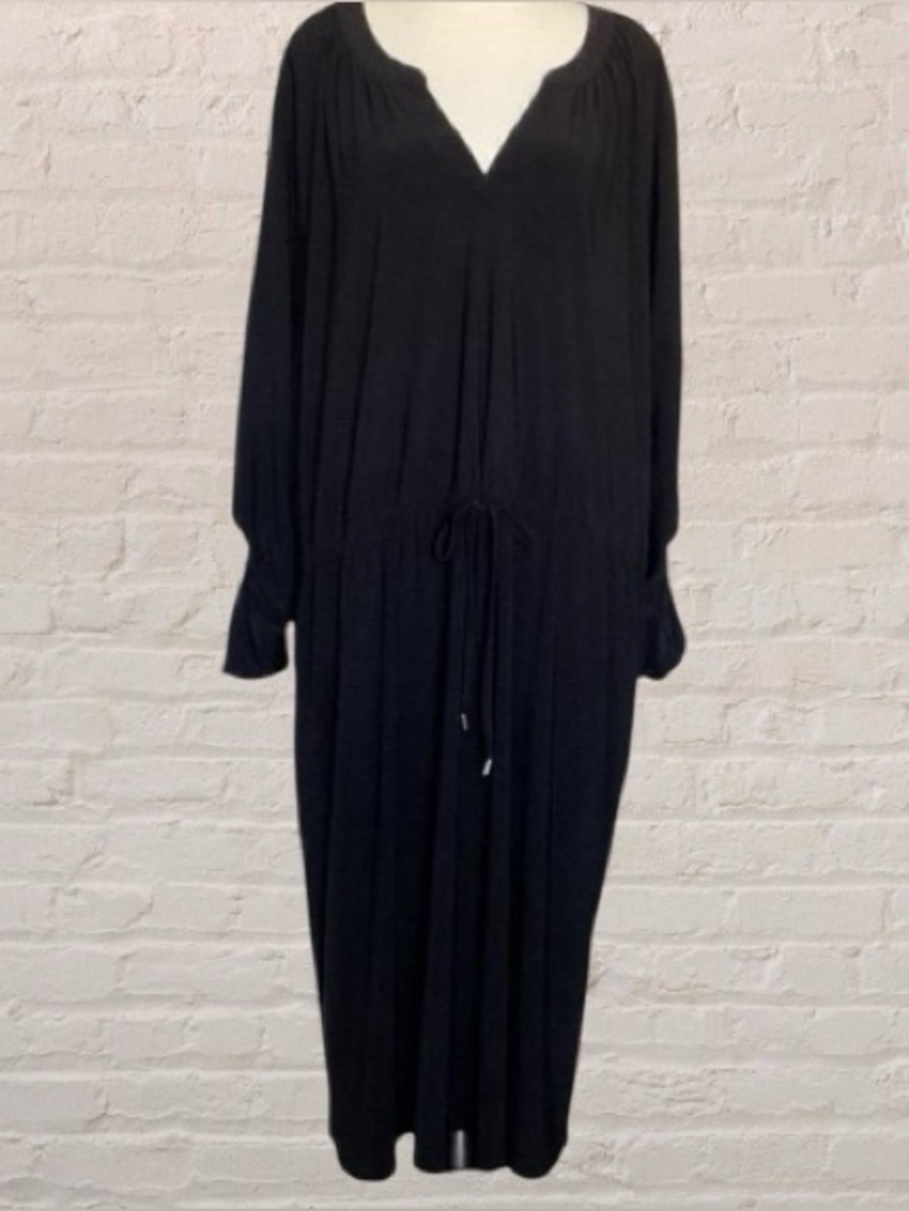 $10$ add on In Every Story Black V-Neck 3/4 Sleeve drawstring waist Dress Sz 3X
